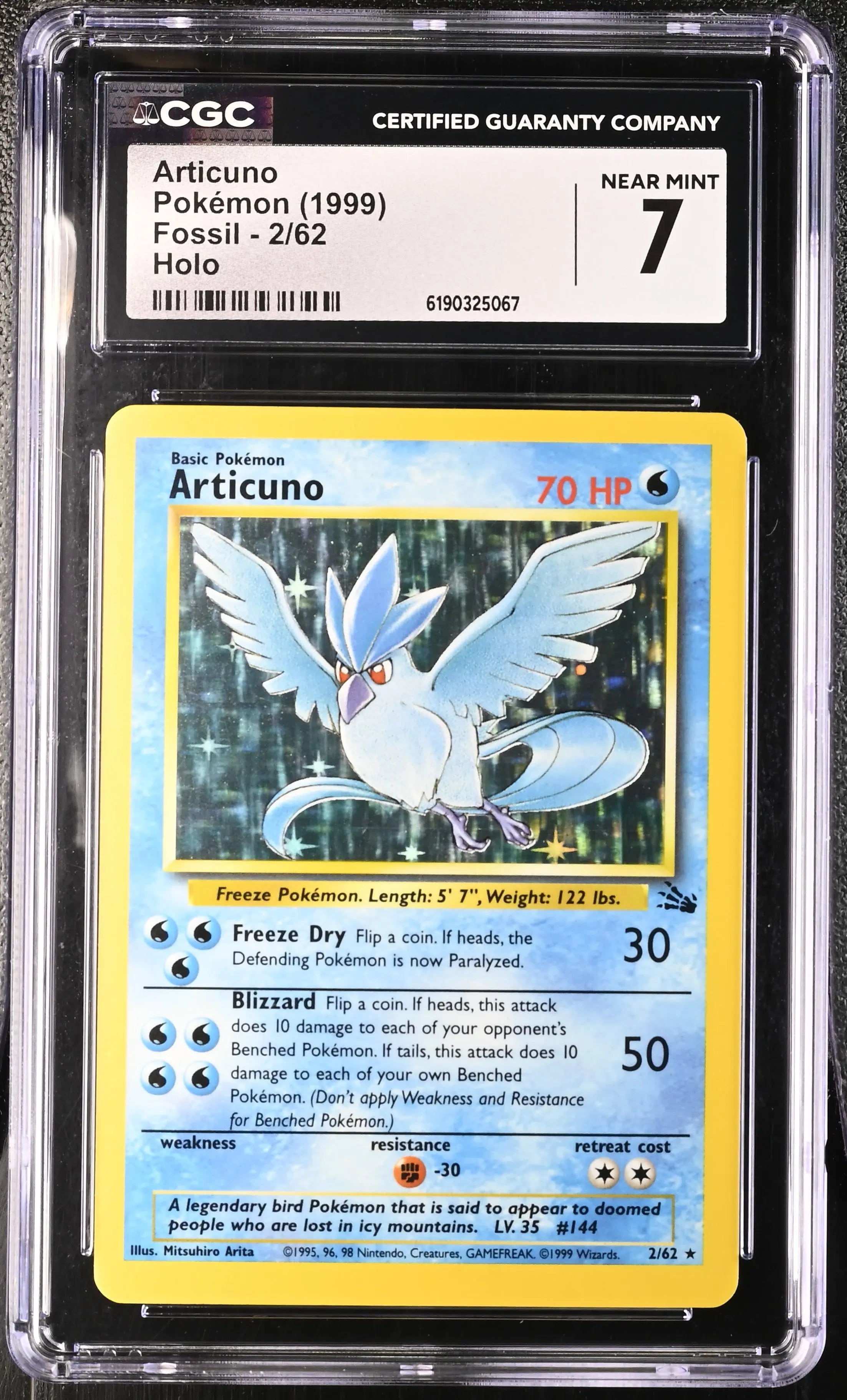 1999 Pokemon Fossil Articuno Holo 2/62 CGC 7 