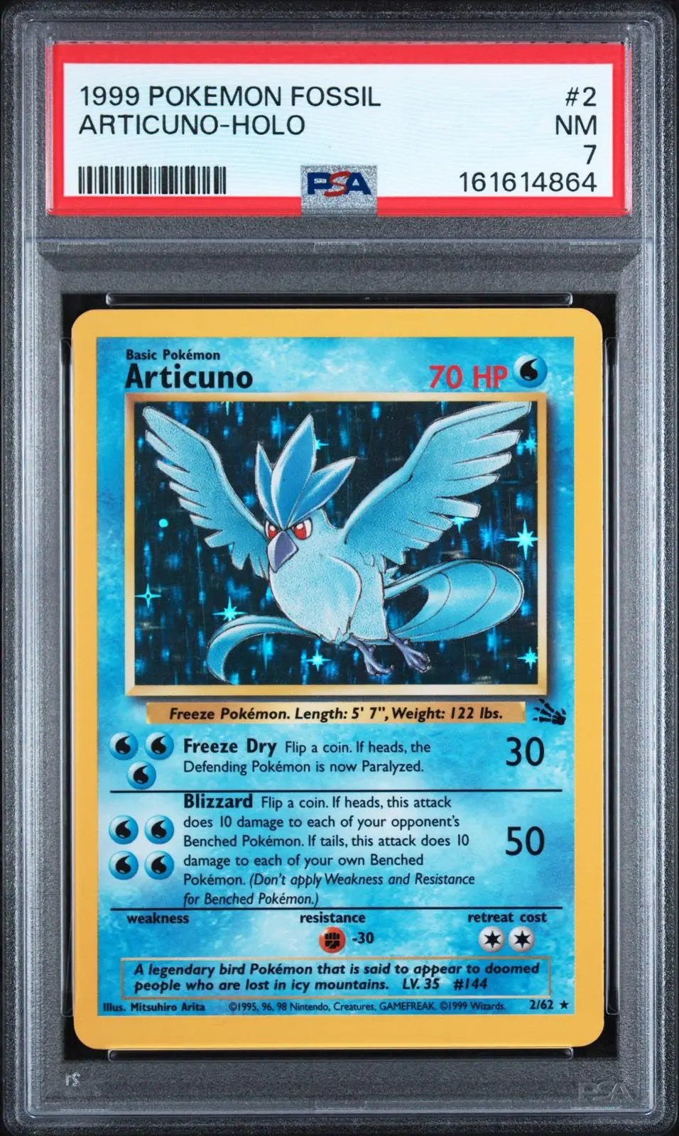 1999 Pokemon Fossil Articuno Unlimited Holofoil Rare 2/62 PSA 7 