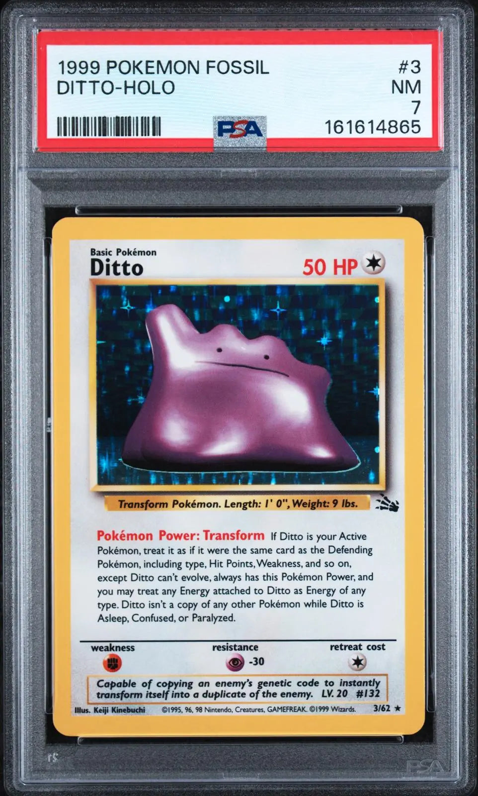 1999 Pokemon Fossil Ditto Unlimited Holofoil Rare 3/62 PSA 7 