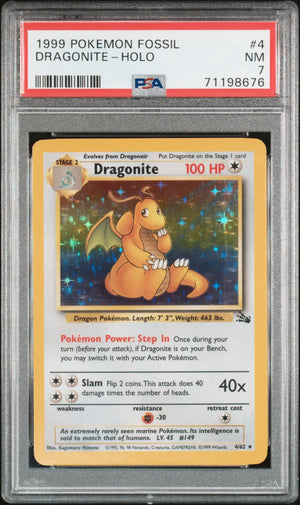 1999 Pokemon Fossil Dragonite Holo 4/62 PSA 7 