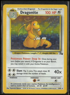 1999 Pokemon Fossil Dragonite Holo Rare 4/62 LP 