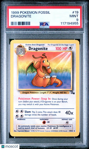 1999 Pokemon Fossil Dragonite PSA 9 19/62 