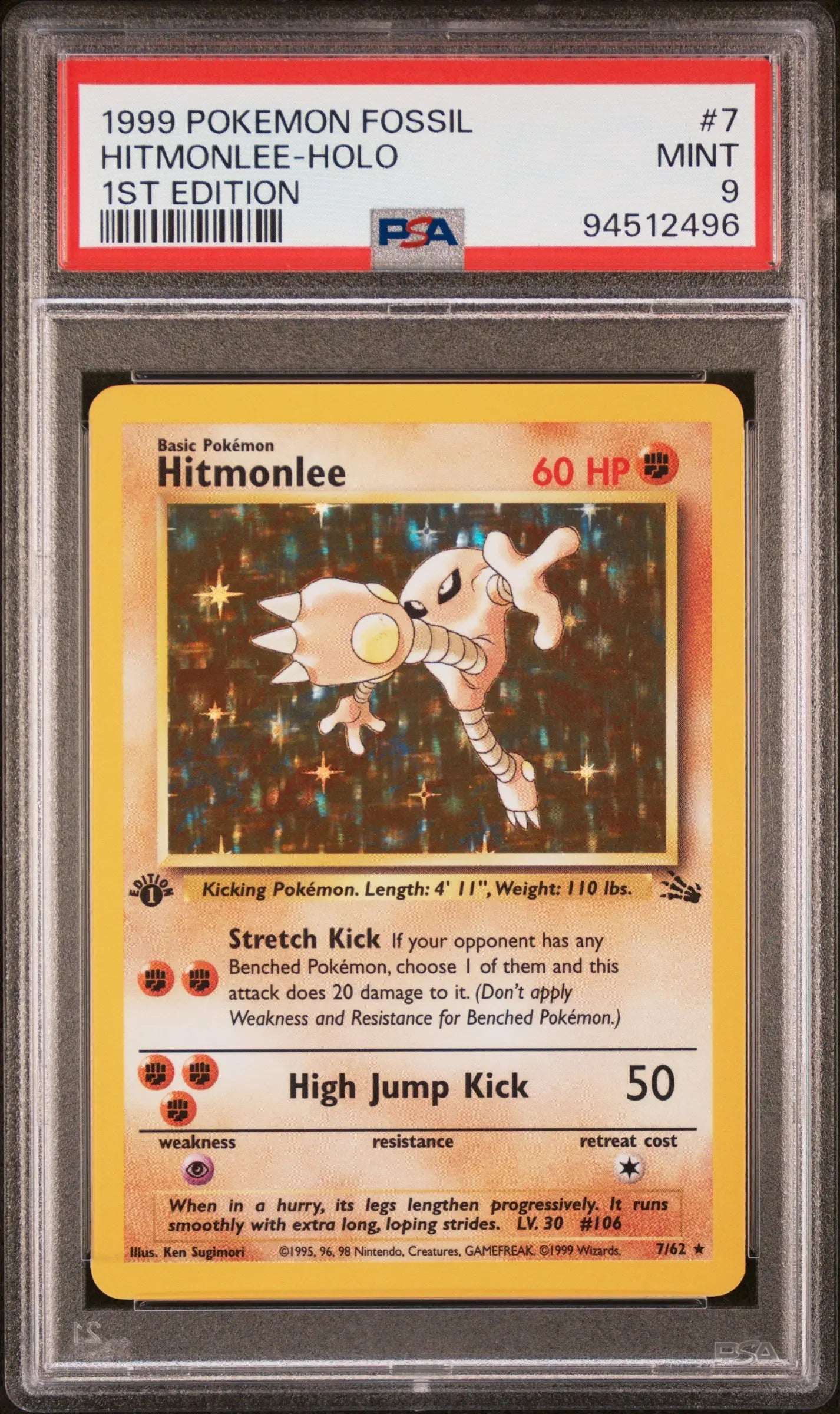 1999 Pokemon Fossil First Edition Hitmonlee Holo 6/62 PSA 9 
