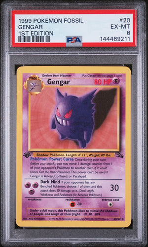 1999 Pokemon Fossil Gengar 1st Edition PSA 6 20/62 