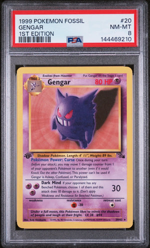 1999 Pokemon Fossil Gengar 1st Edition PSA 8 20/62 