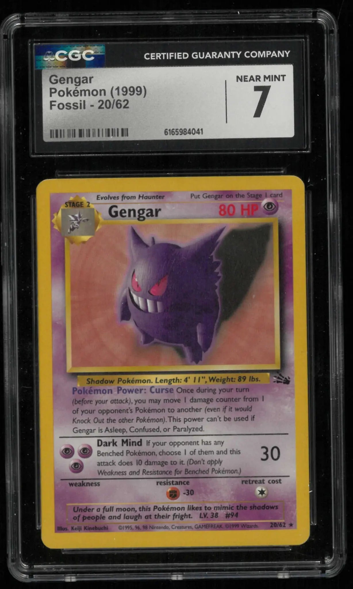 1999 Pokemon Fossil Gengar 20/62 CGC 7 
