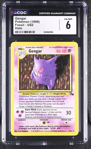 1999 Pokemon Fossil Gengar Holo 5/62 CGC 6 