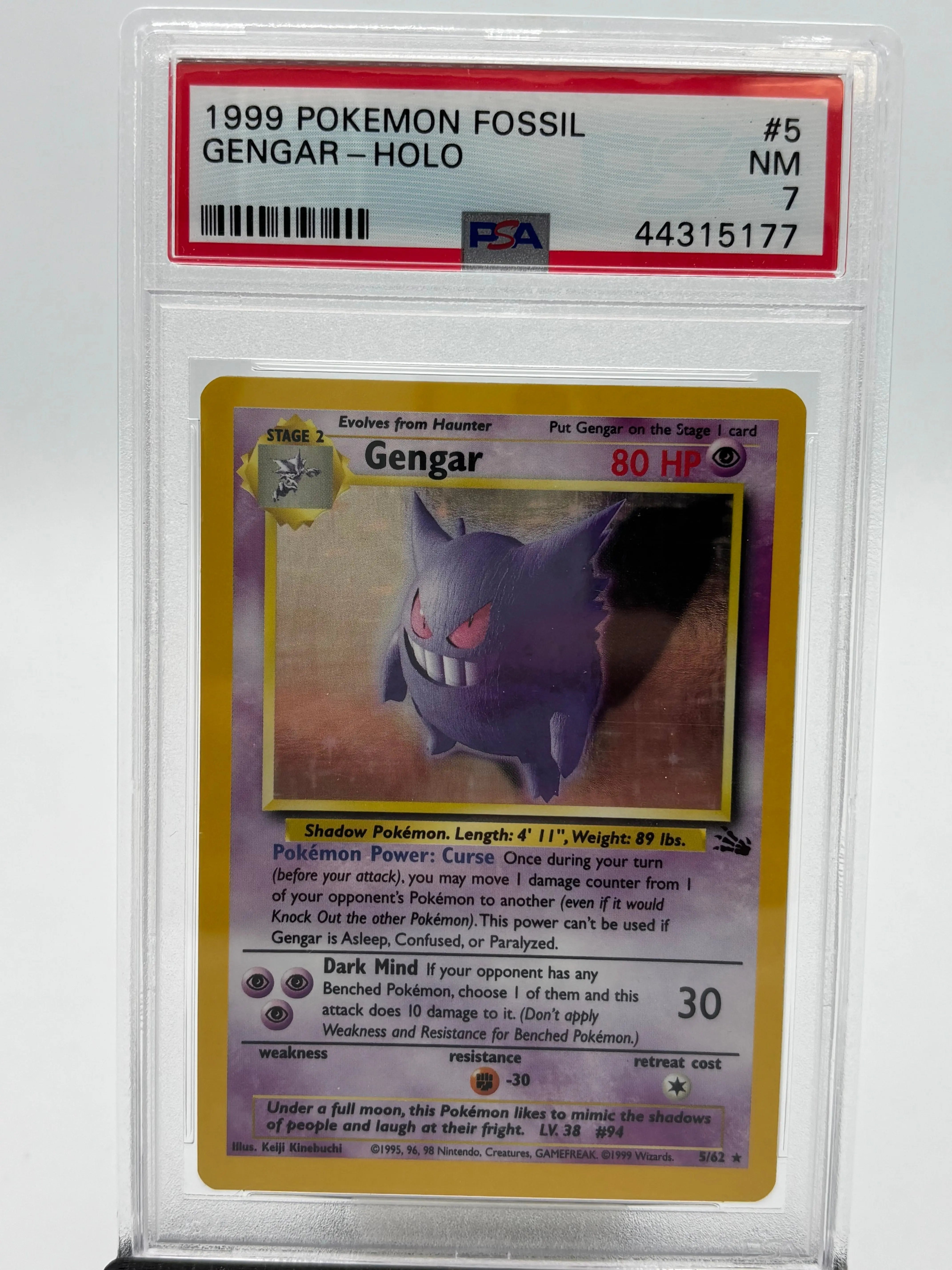 1999 Pokemon Fossil Gengar Holo 5/62 PSA 7 