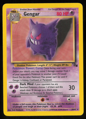 1999 Pokemon Fossil Gengar Holo Rare 20/62 LP 
