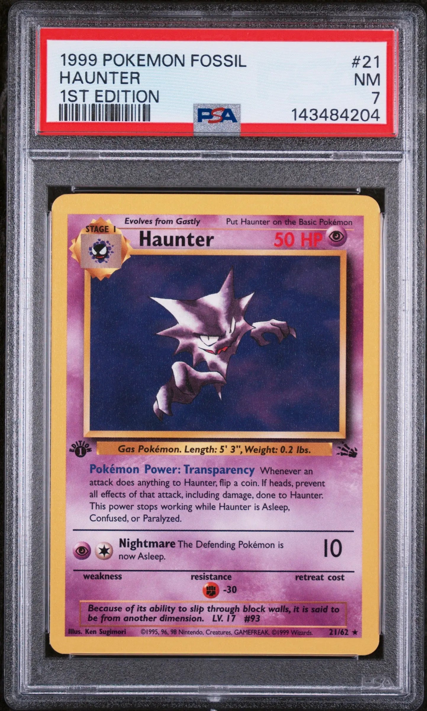 1999 Pokemon Fossil Haunter 1st Edition 21/62 PSA 7 