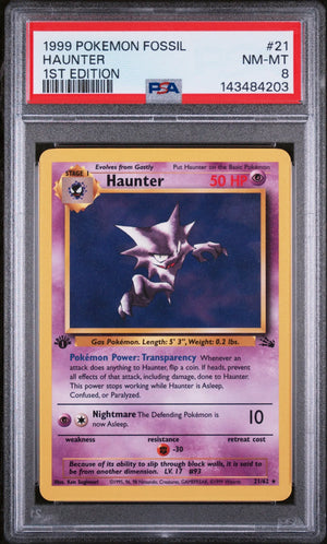 1999 Pokemon Fossil Haunter 1st Edition 21/62 PSA 8 