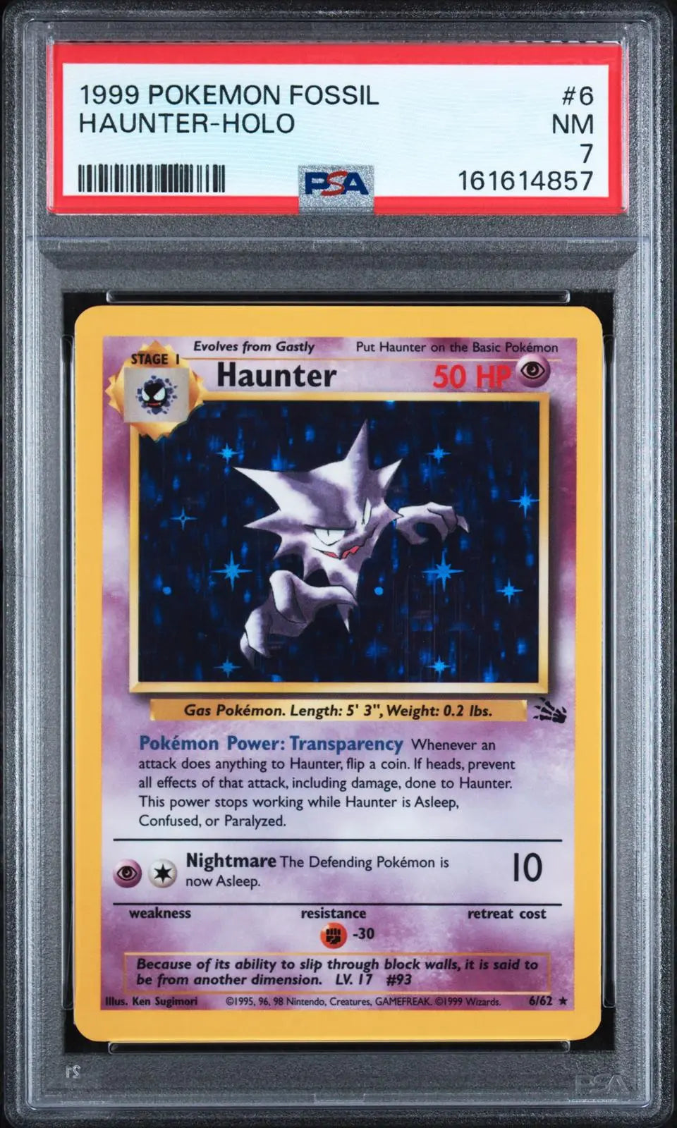 1999 Pokemon Fossil Haunter Unlimited Holofoil Rare 6/62 PSA 7 