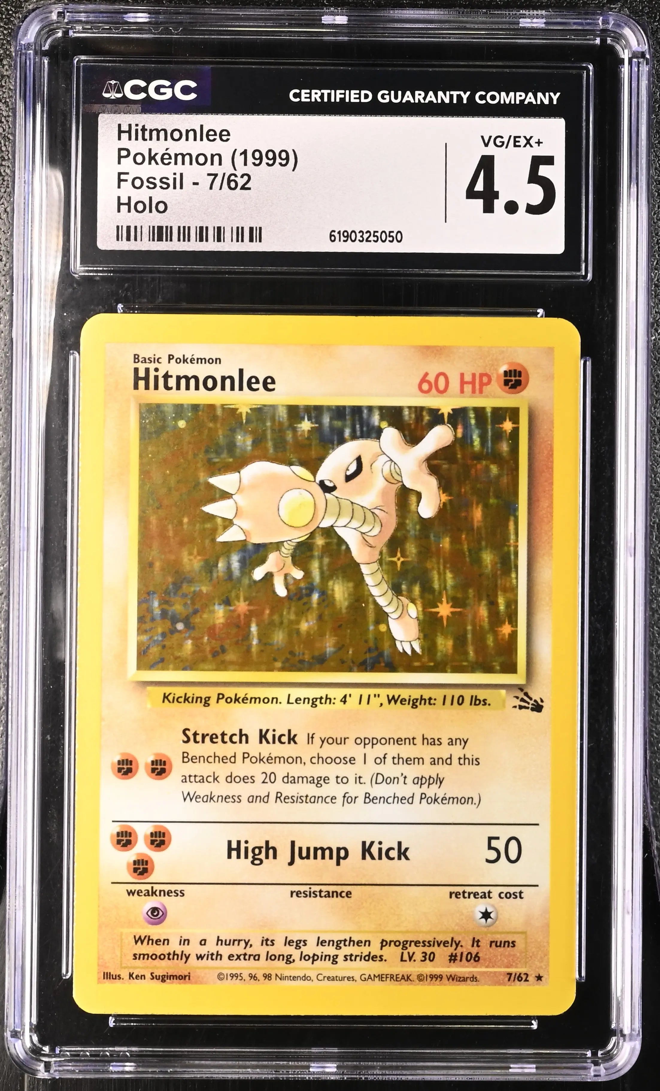 1999 Pokemon Fossil Hitmonlee Holo 7/62 CGC 4.5 