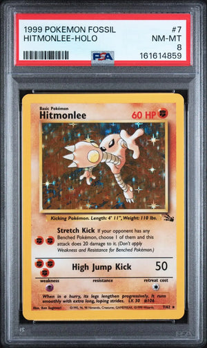 1999 Pokemon Fossil Hitmonlee Unlimited Holofoil Rare 7/62 PSA 8 