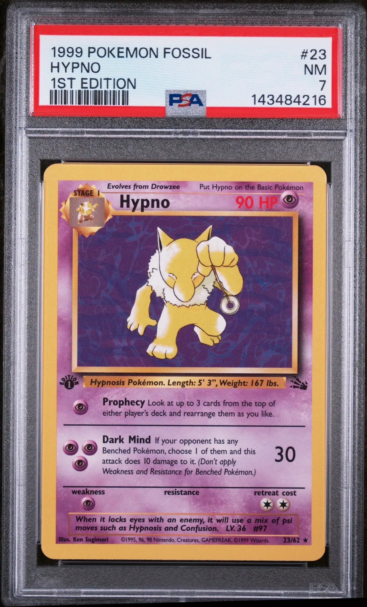 1999 Pokemon Fossil Hypno 1st Edition 23/62 PSA 7 