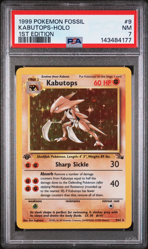 1999 Pokemon Fossil Kabutops Holo 1st Edition 9/62 PSA 7 