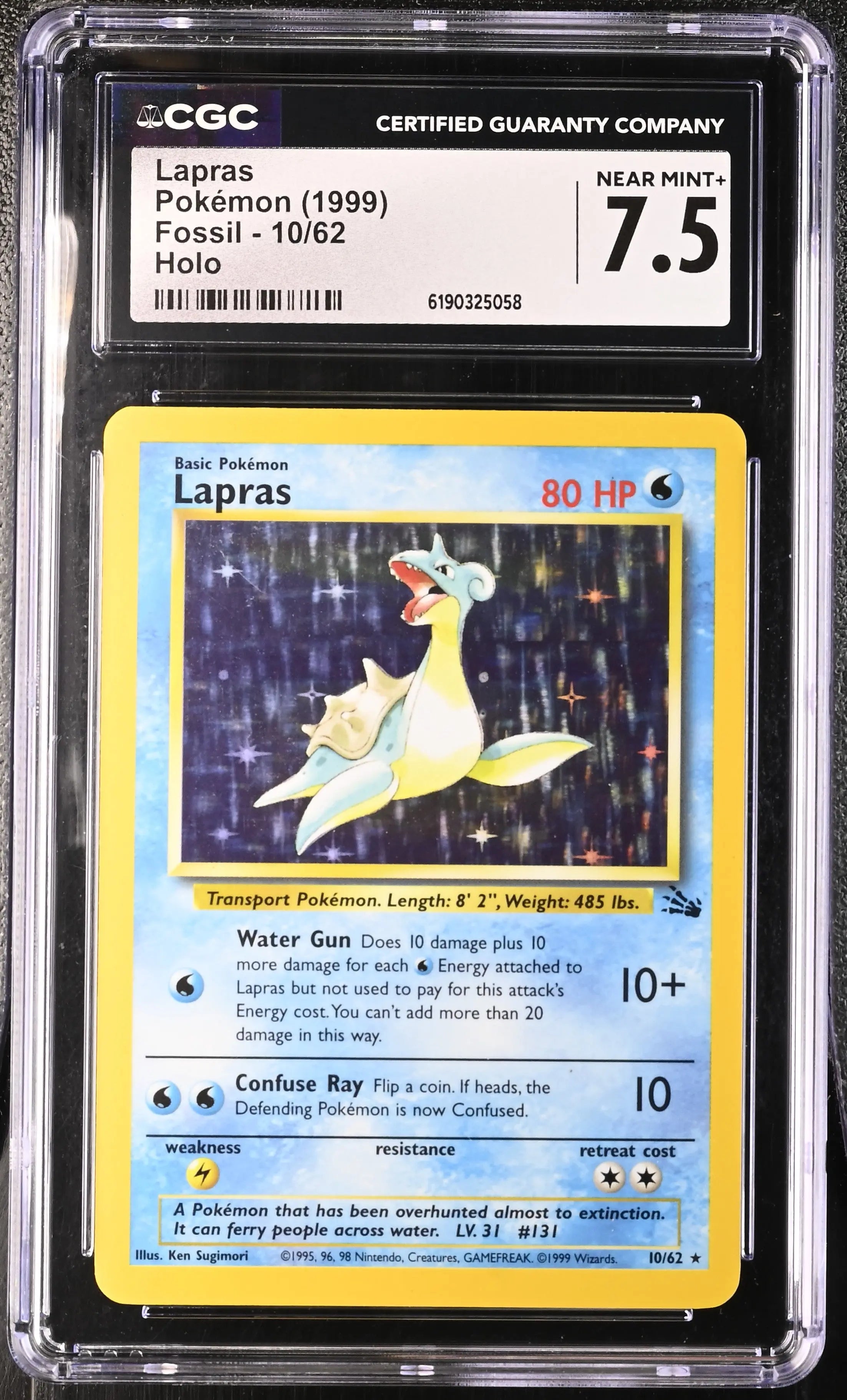 1999 Pokemon Fossil Lapras Holo 10/62 CGC 7.5 
