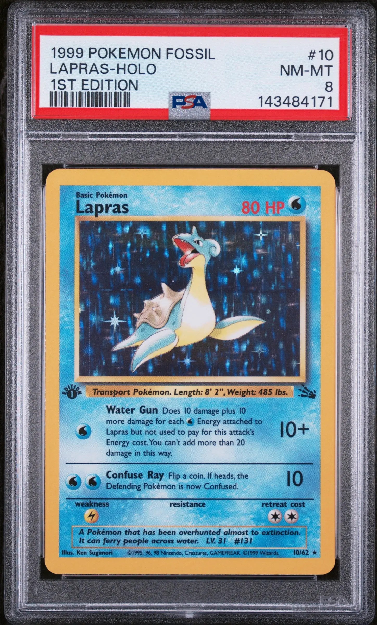 1999 Pokemon Fossil Lapras Holo 1st Edition 10/62 PSA 8 