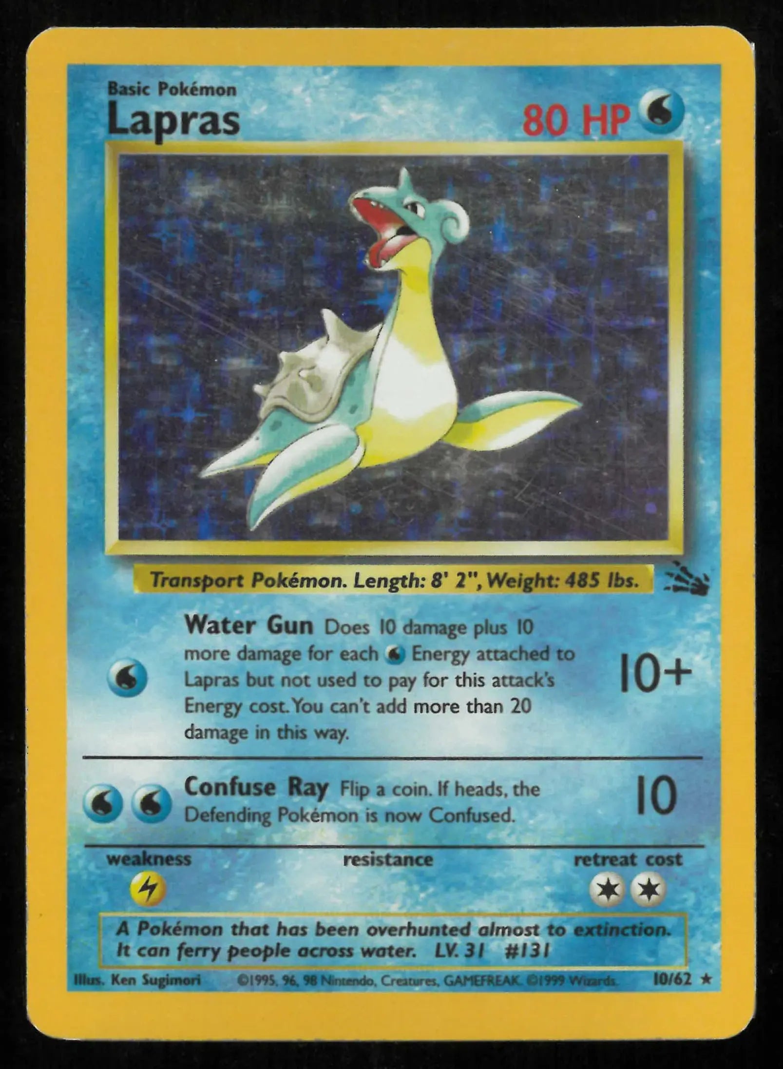 1999 Pokemon Fossil Lapras Unlimited Holo Rare 10/62 