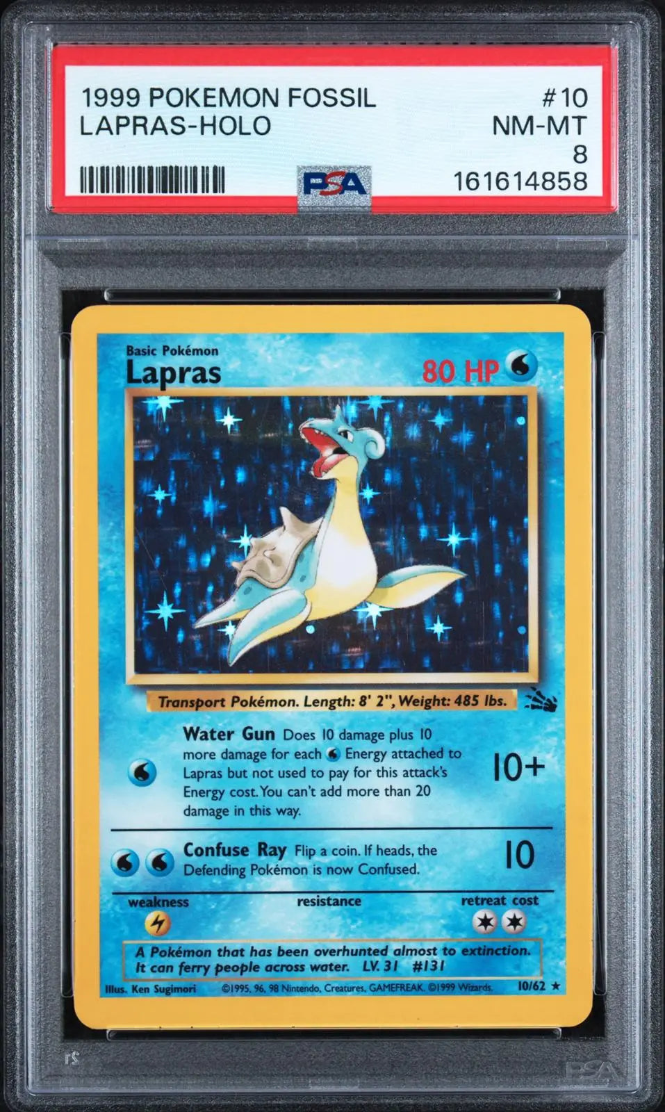 1999 Pokemon Fossil Lapras Unlimited Holofoil Rare 10/62 PSA 8 