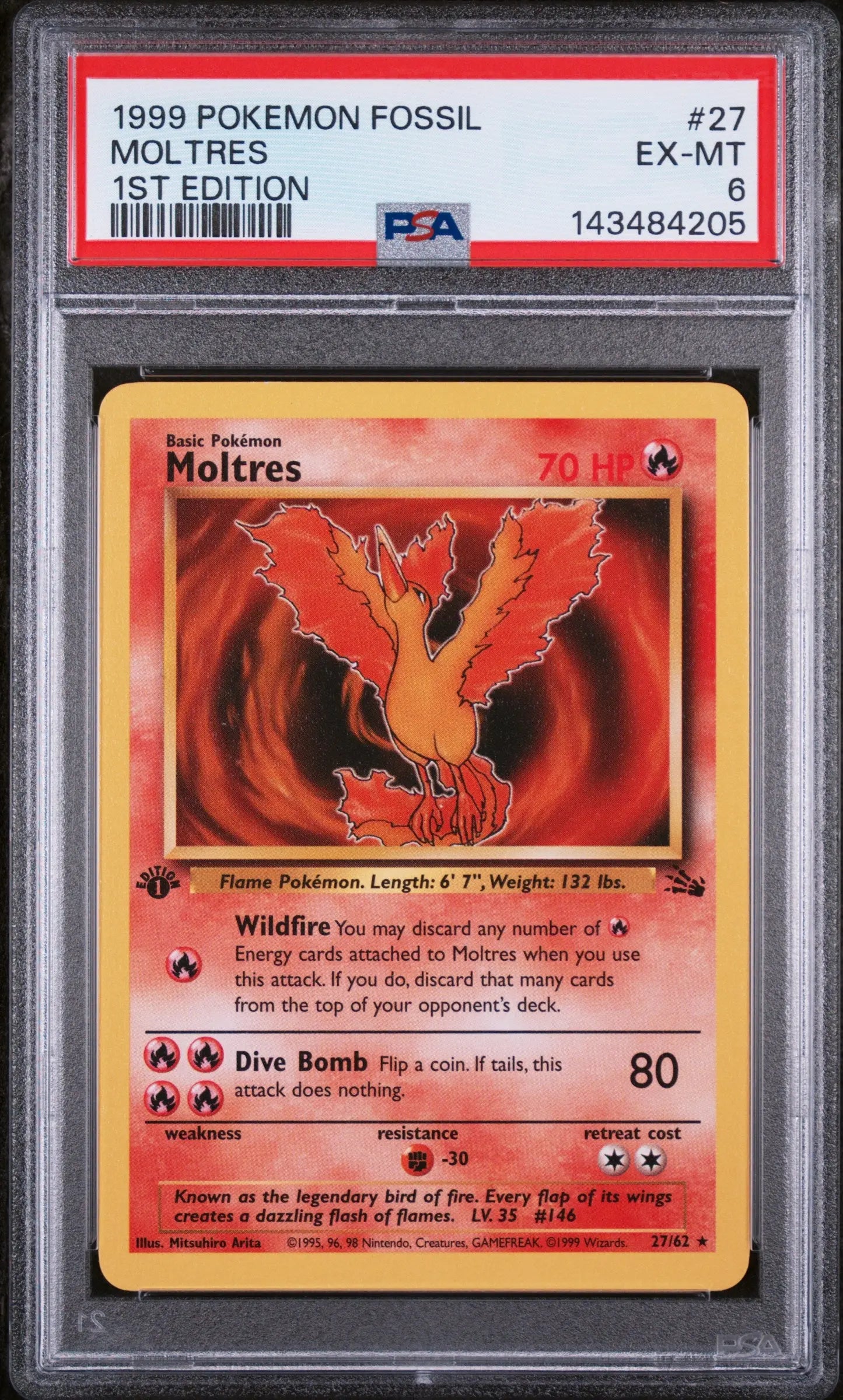 1999 Pokemon Fossil Moltres 1st Edition 26/62 PSA 6 