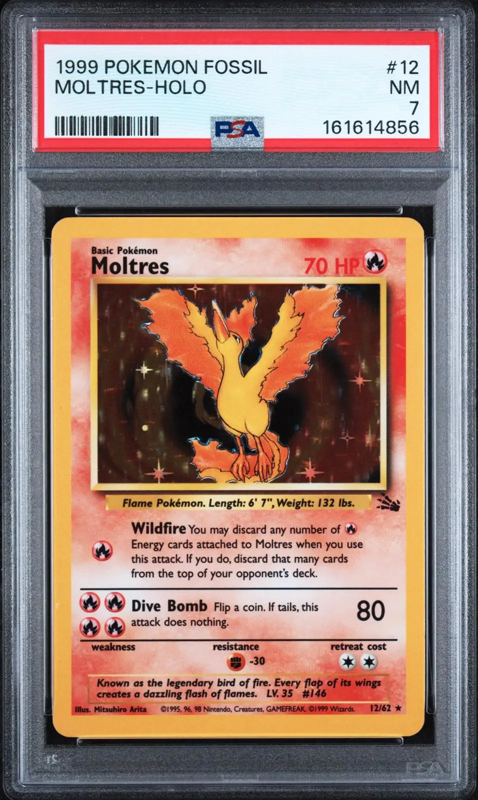 1999 Pokemon Fossil Moltres Holofoil Rare 12/62 PSA 7 