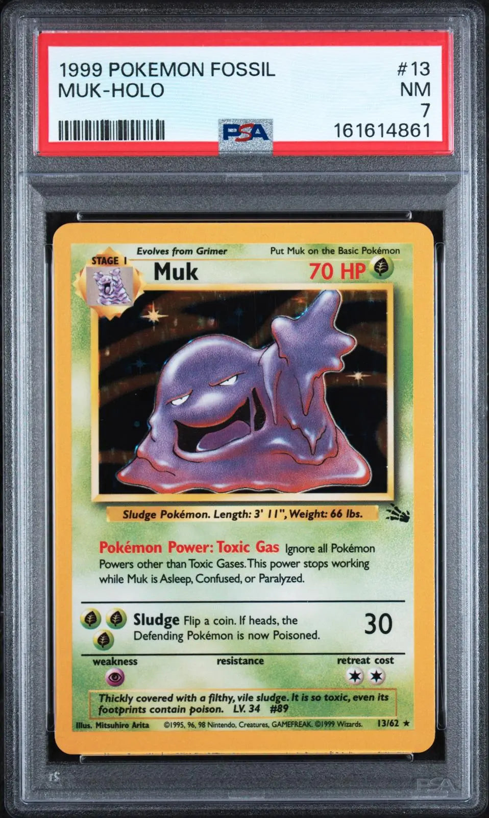 1999 Pokemon Fossil Muk Unlimited Holofoil Rare 13/62 PSA 7 