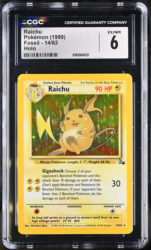 1999 Pokemon Fossil Raichu Holo 14/62 CGC 6 