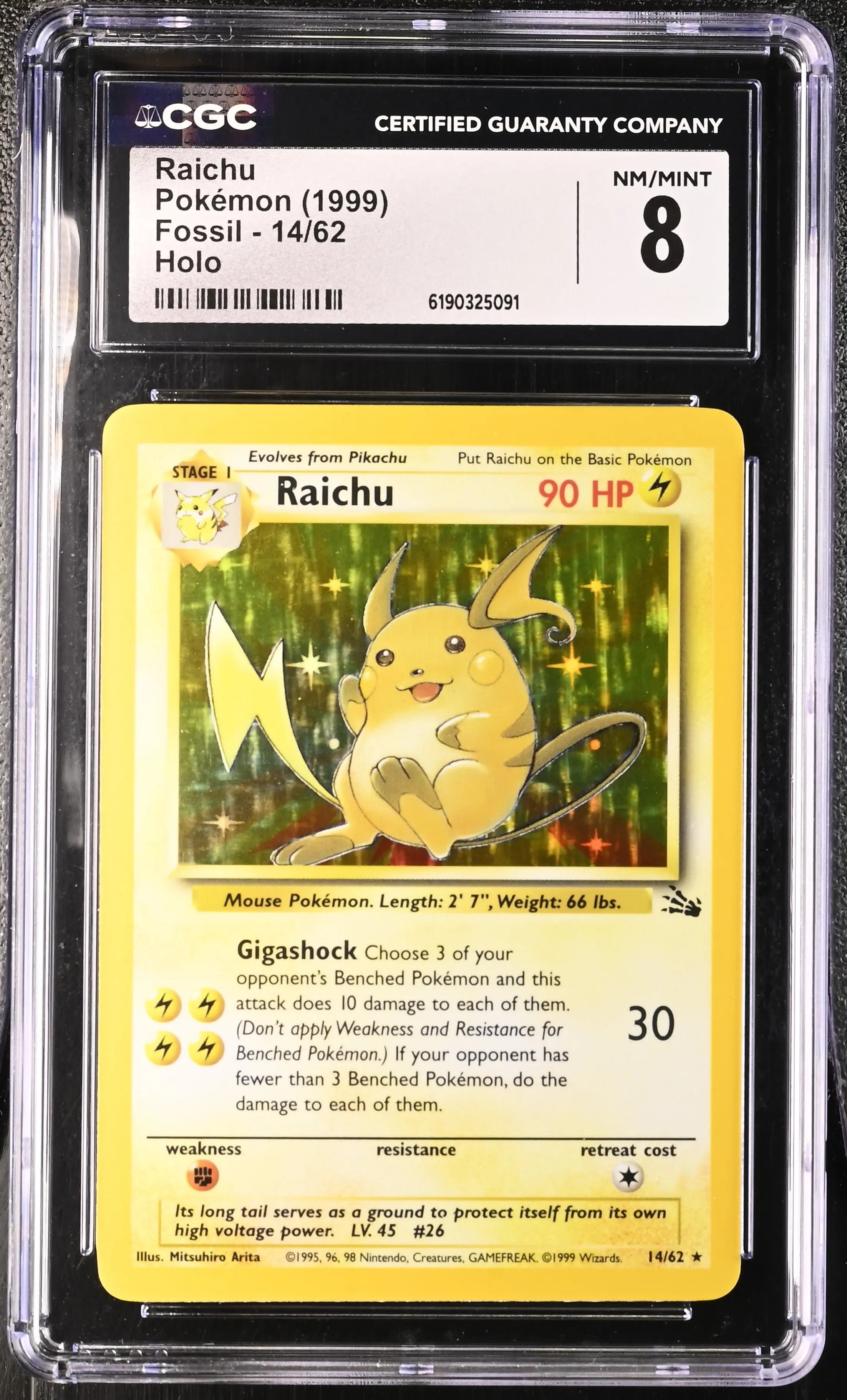 1999 Pokemon Fossil Raichu Holo 14/62 CGC 8 