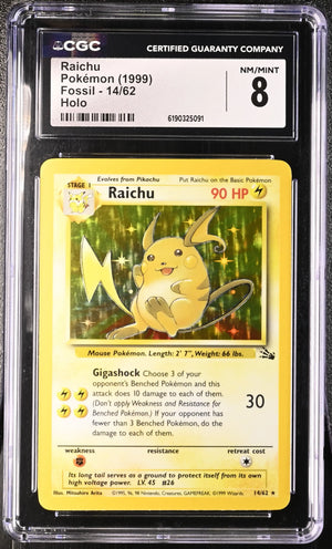 1999 Pokemon Fossil Raichu Holo 14/62 CGC 8 