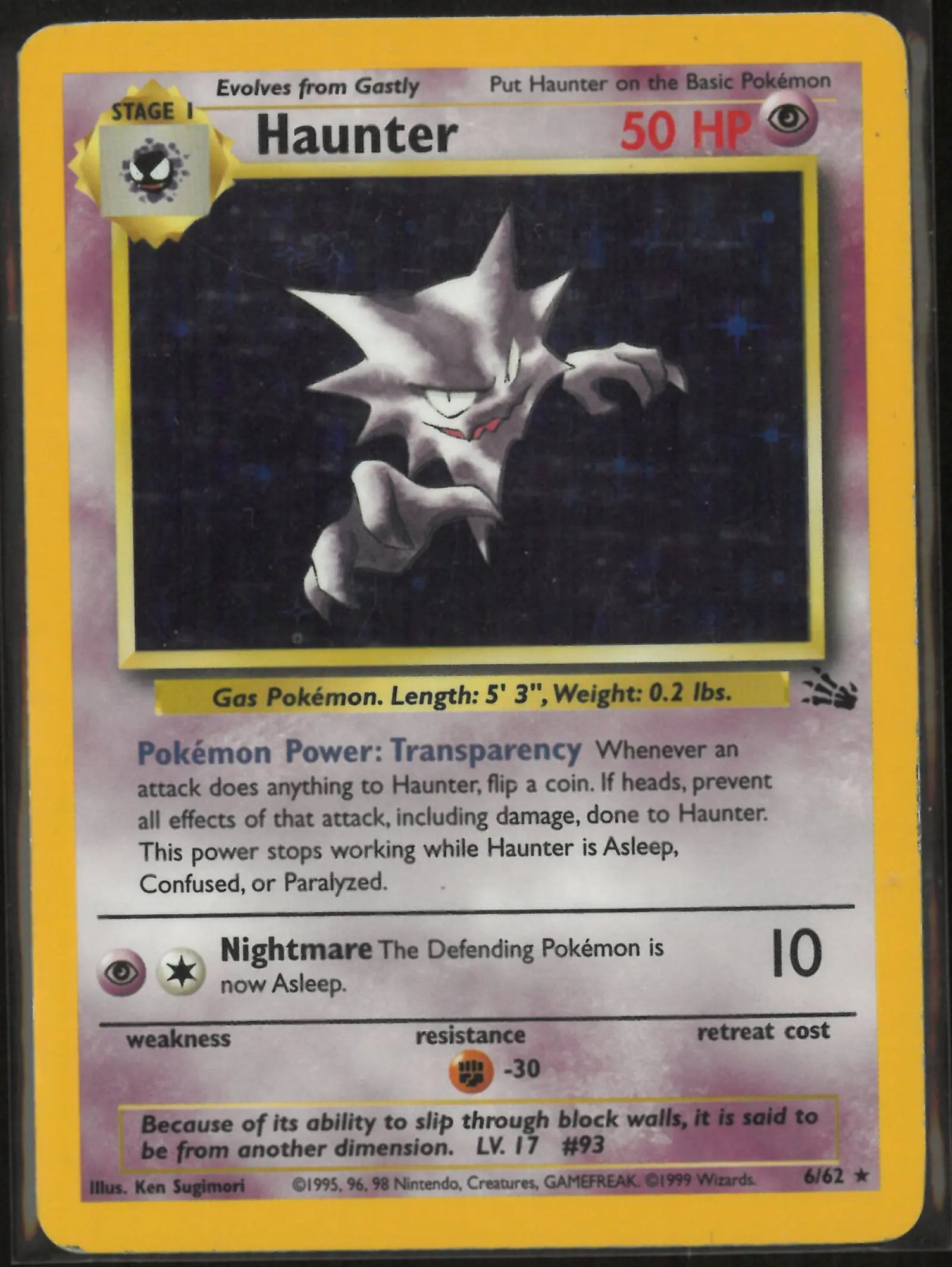1999 Pokemon Fossil Unlimited Holofoil Haunter 6/62 