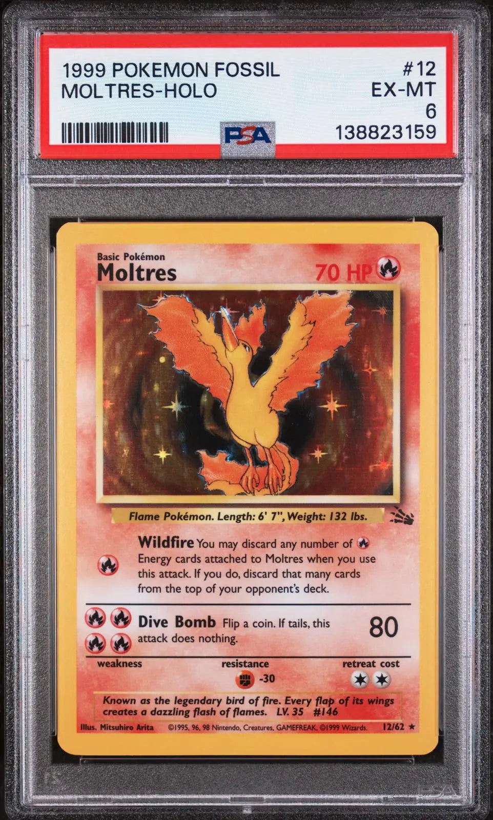 1999 Pokemon Fossil Unlimited Moltres Holofoil 12/62 PSA 6 
