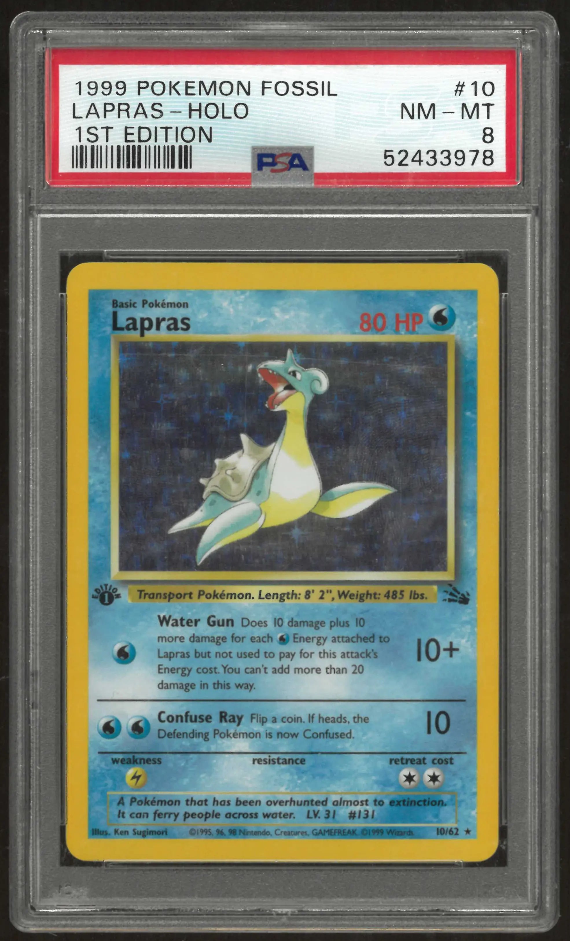 1999 Pokemon Fossil #10 Lapras-Holo 1st Edition PSA 8 