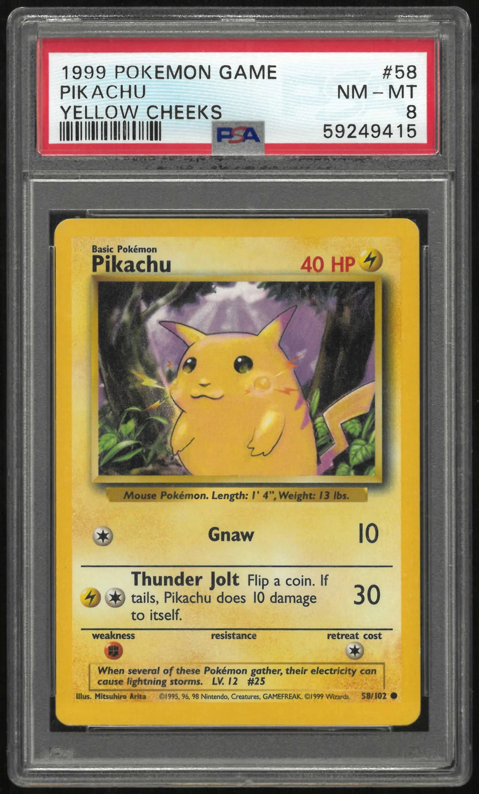 1999 Pokemon Game 58/102 Pikachu Yellow Cheeks PSA 8 