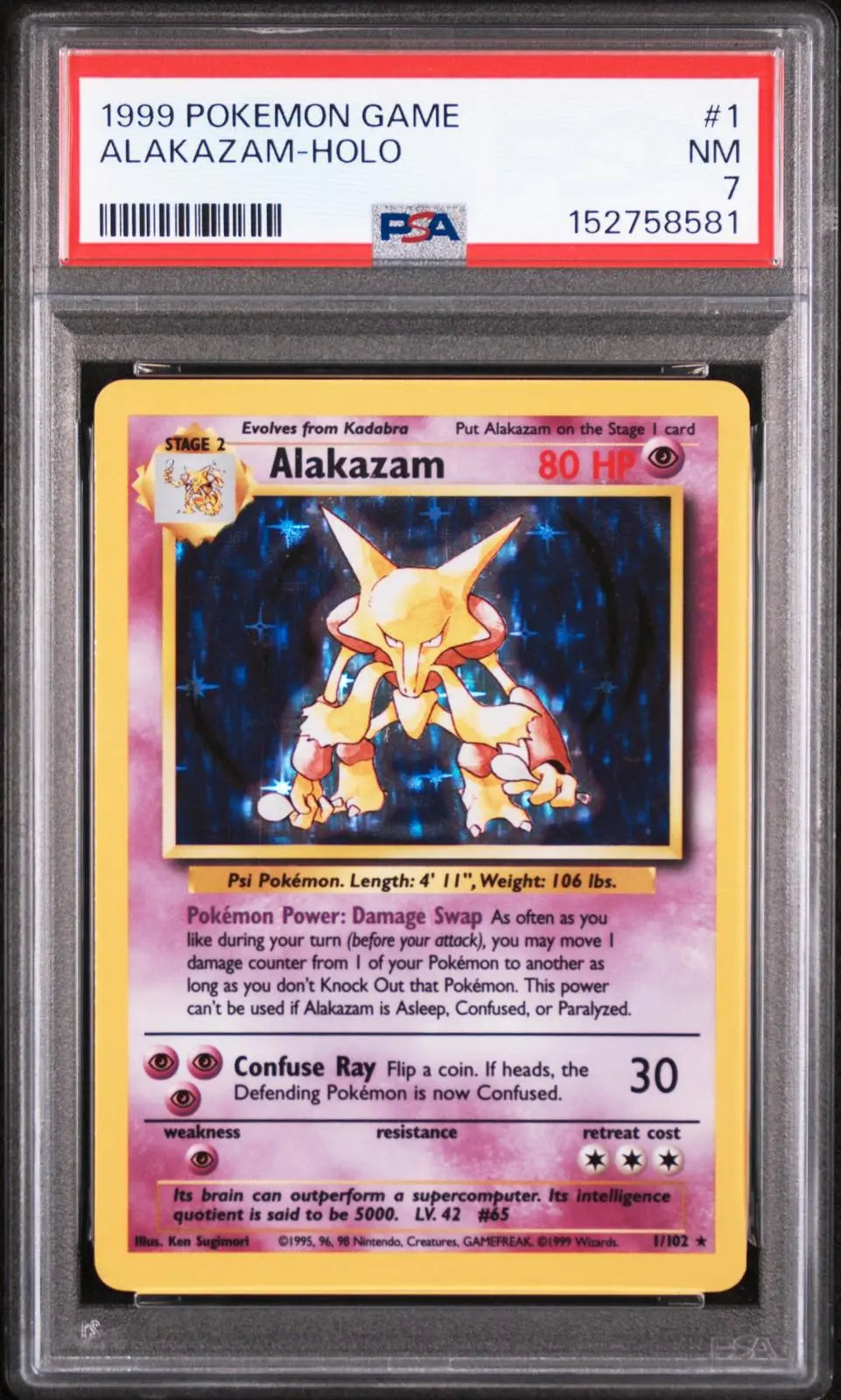 1999 Pokemon Game Alakazam-Holo 1/102 PSA 7 