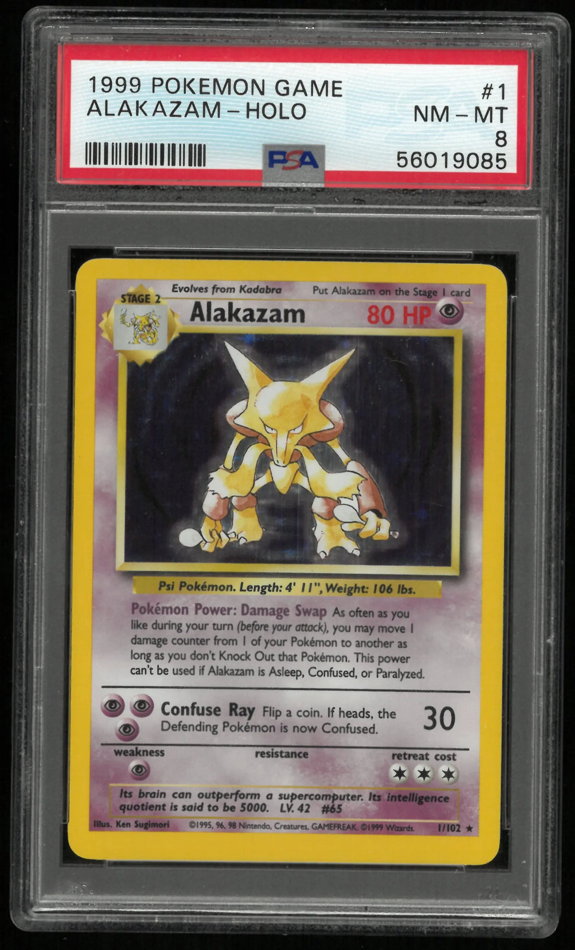 1999 Pokemon Game Alakazam Holo 1/102 PSA 8 