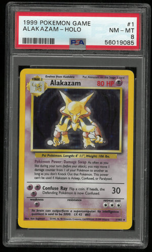 1999 Pokemon Game Alakazam Holo 1/102 PSA 8 