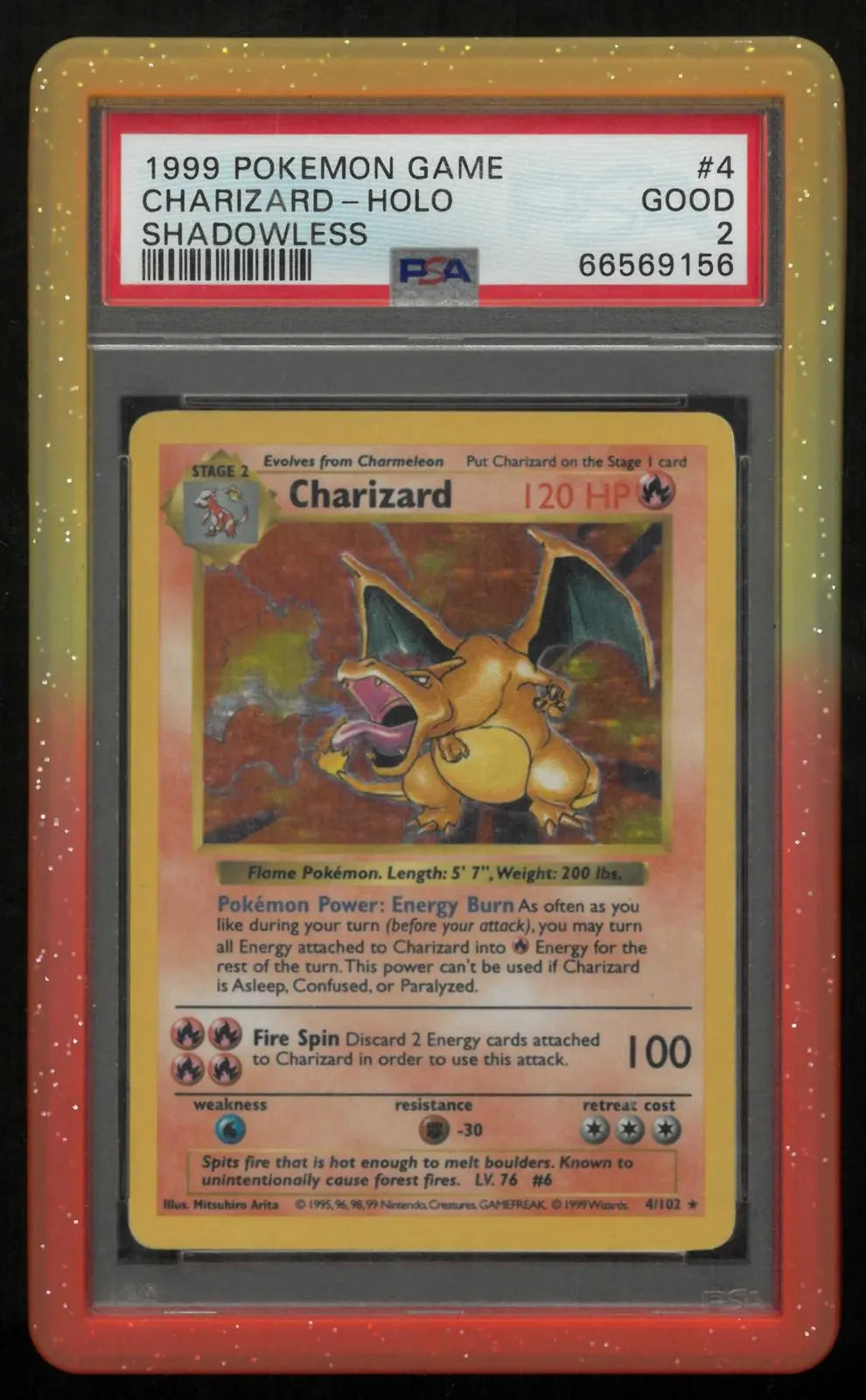 1999 Pokemon Game Base Set Charizard Rare Holofoil Shadowless PSA 2 