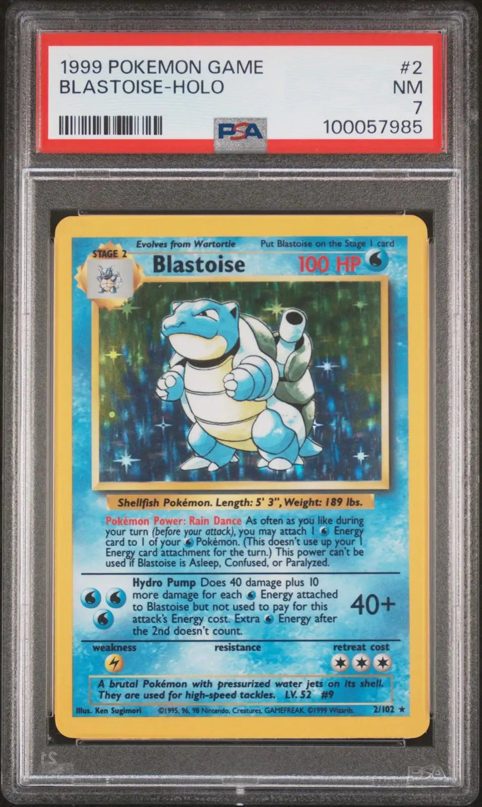 1999 Pokemon Game Blastoise-Holo 2/102 PSA 7 