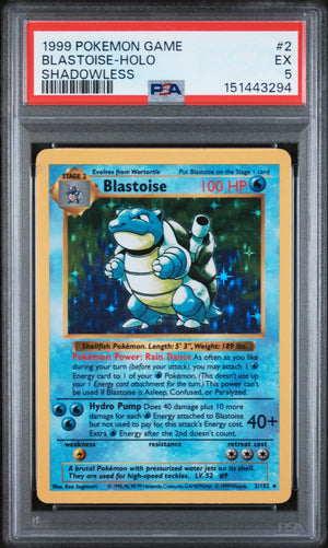 1999 Pokemon Game Blastoise Holo Shadowless 2/102 PSA 5 