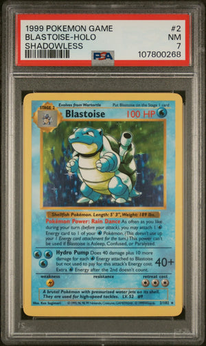 1999 Pokemon Game Blastoise Holo Shadowless 2/102 PSA 7 