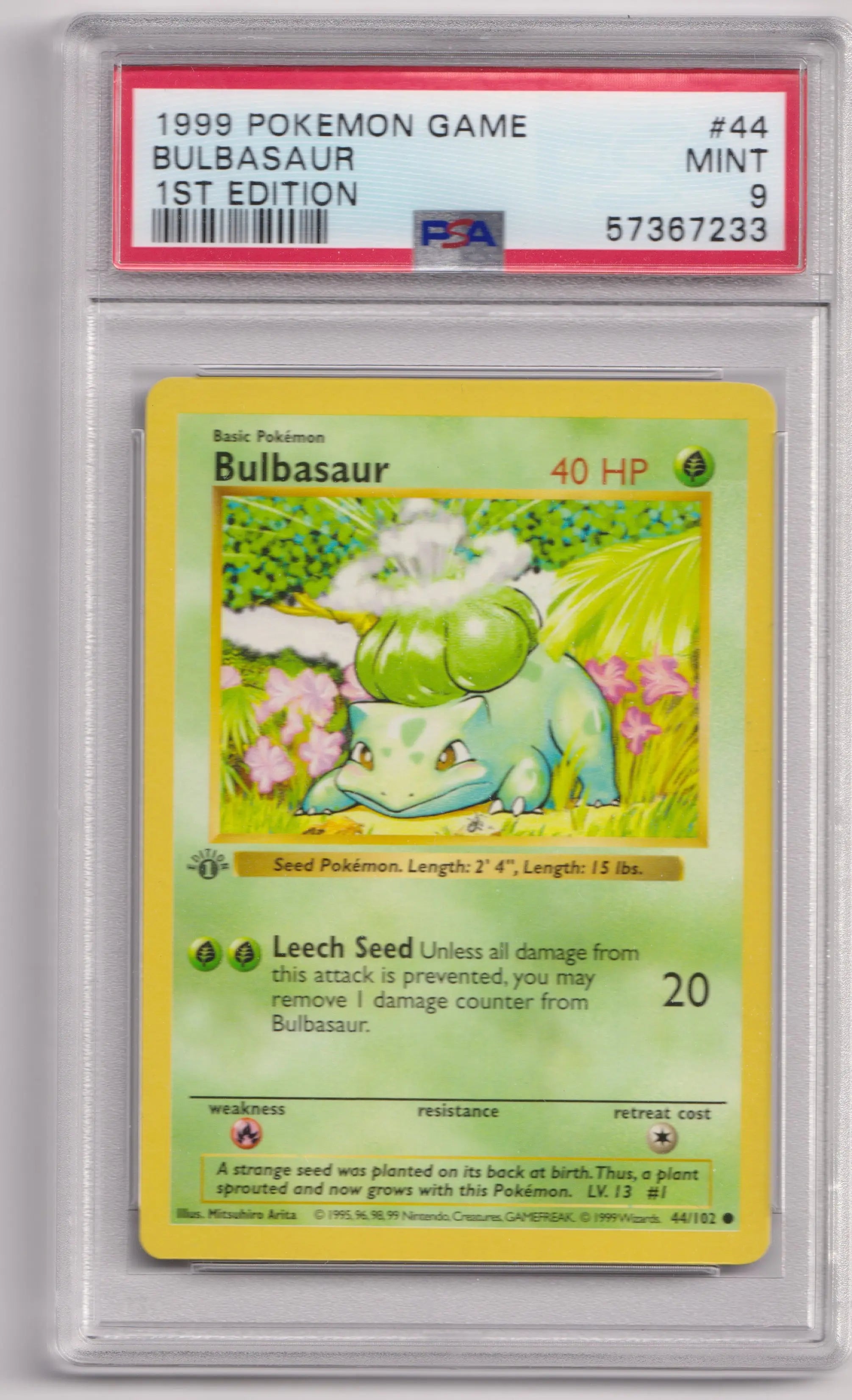 1999 Pokemon Game Bulbasaur 1st Edition PSA 9 #44 