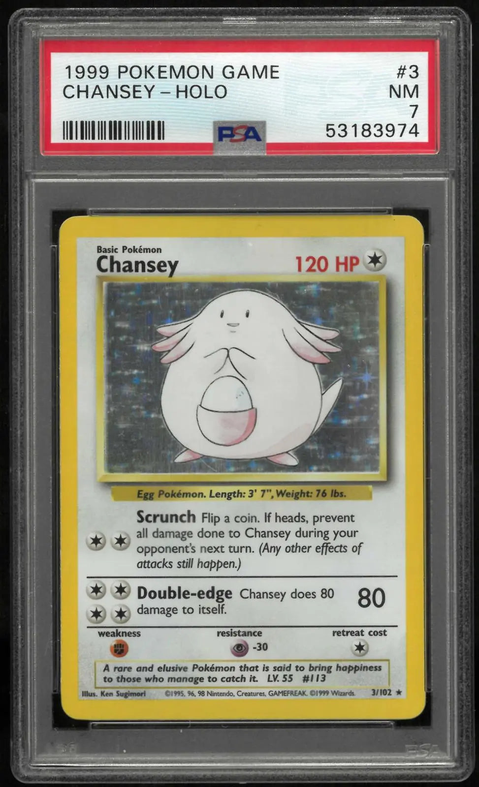 1999 Pokemon Game Chansey-Holo 3/102 PSA 7 