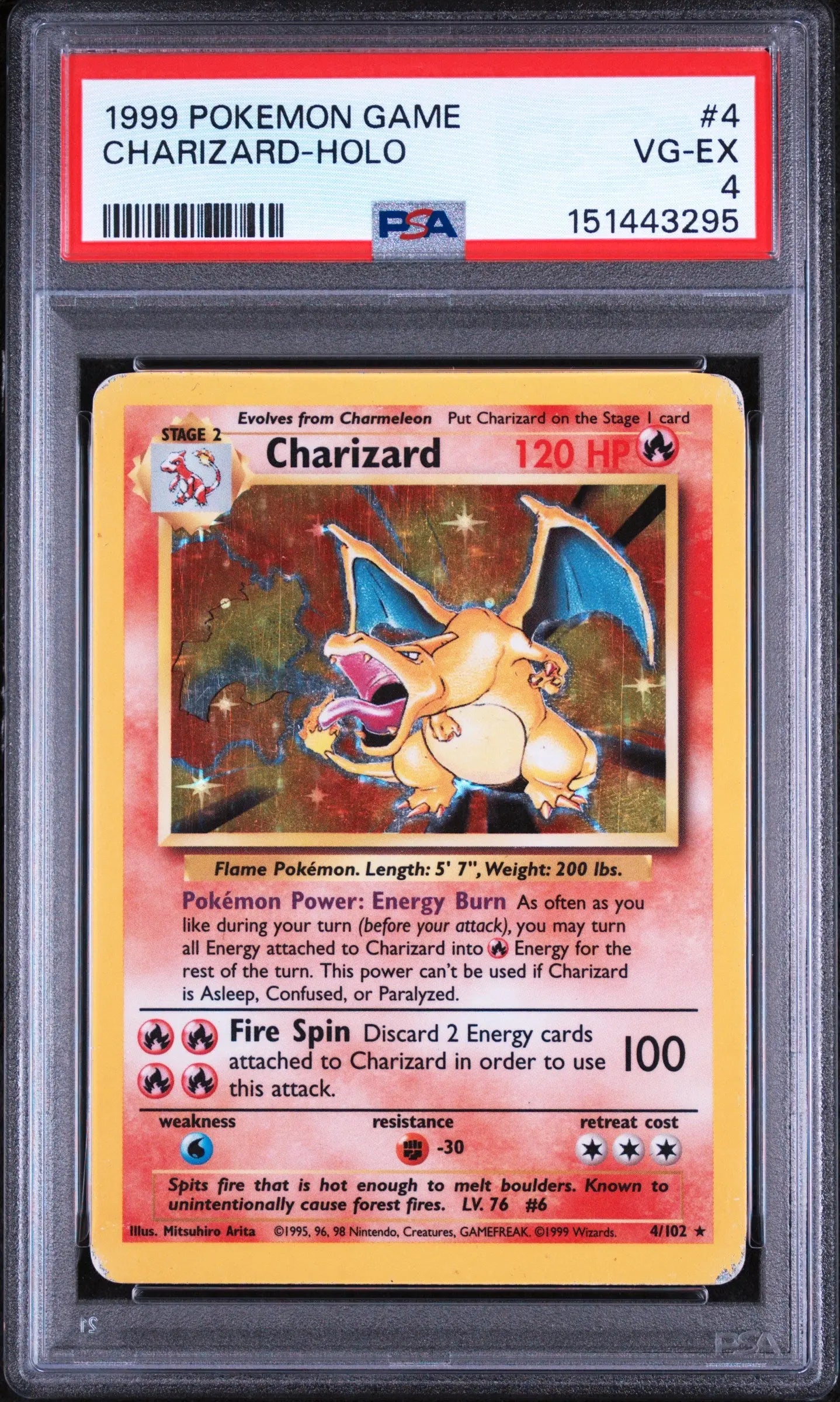 1999 Pokemon Game Charizard Holo 4/102 PSA 4 