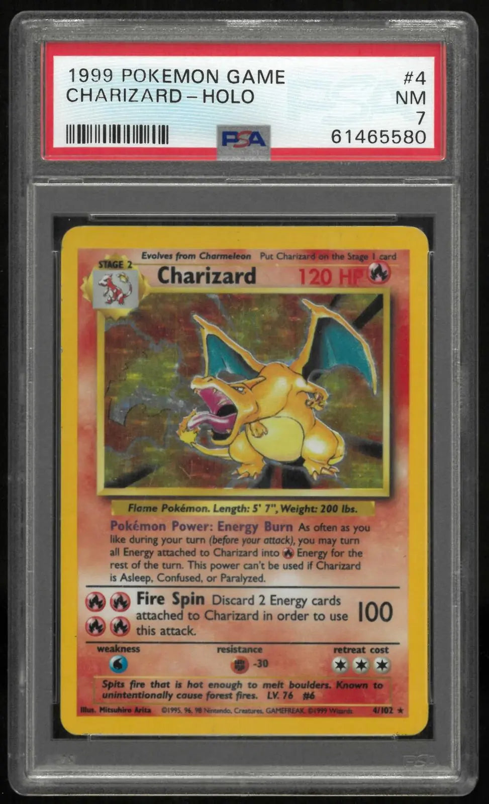 1999 Pokemon Game Charizard-Holo 4/102 PSA 7 