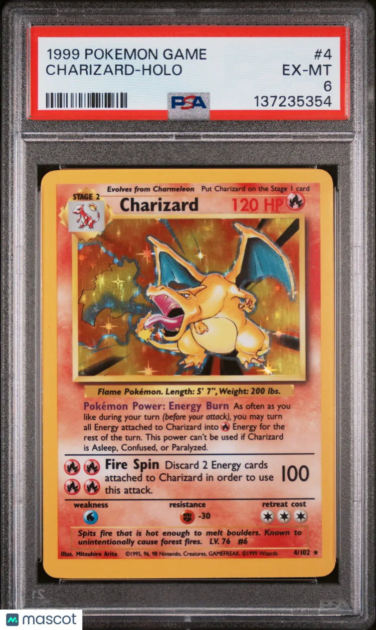 1999 Pokemon Game Charizard Holo PSA 6 4/102 