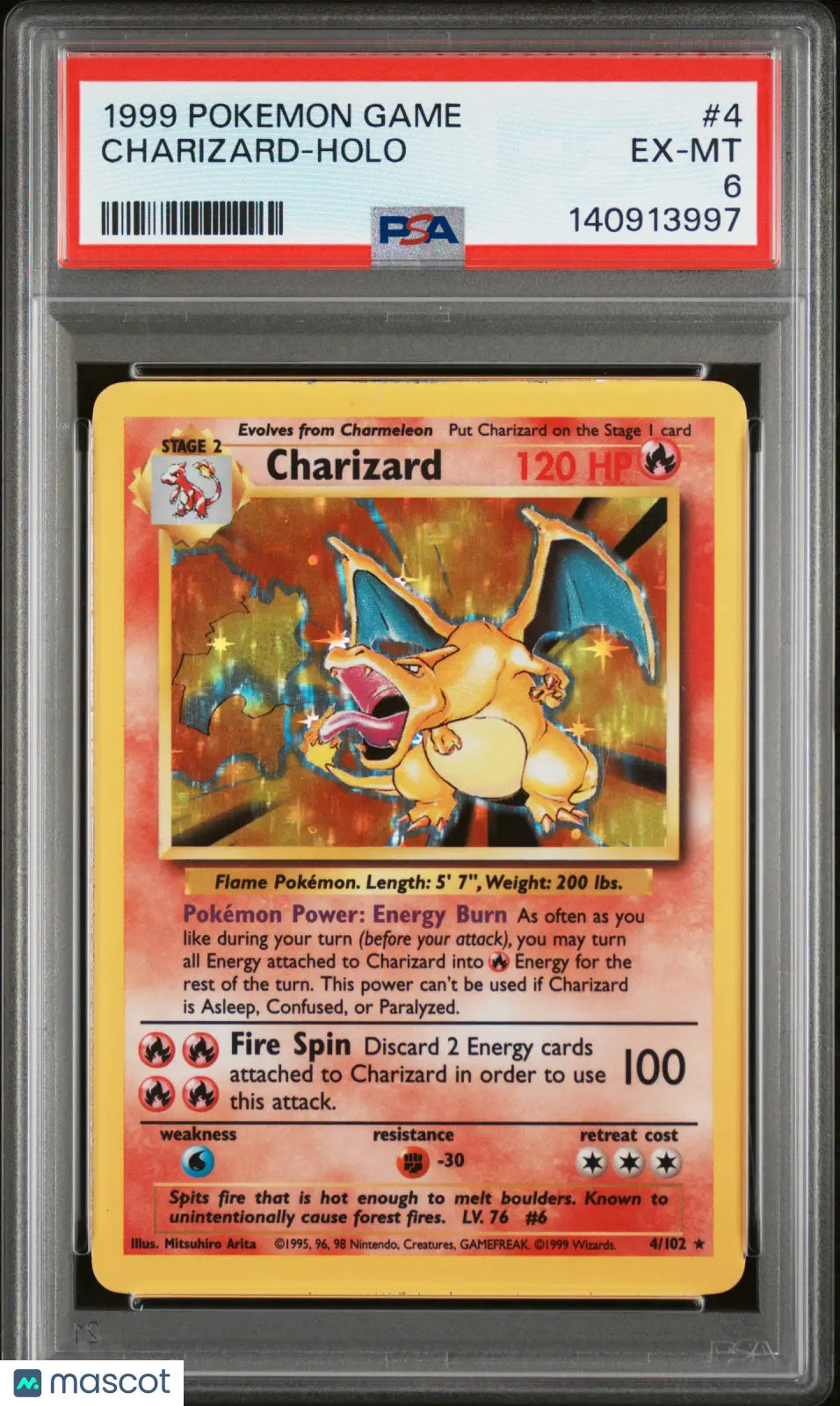 1999 Pokemon Game Charizard Holo PSA 6 4/102 