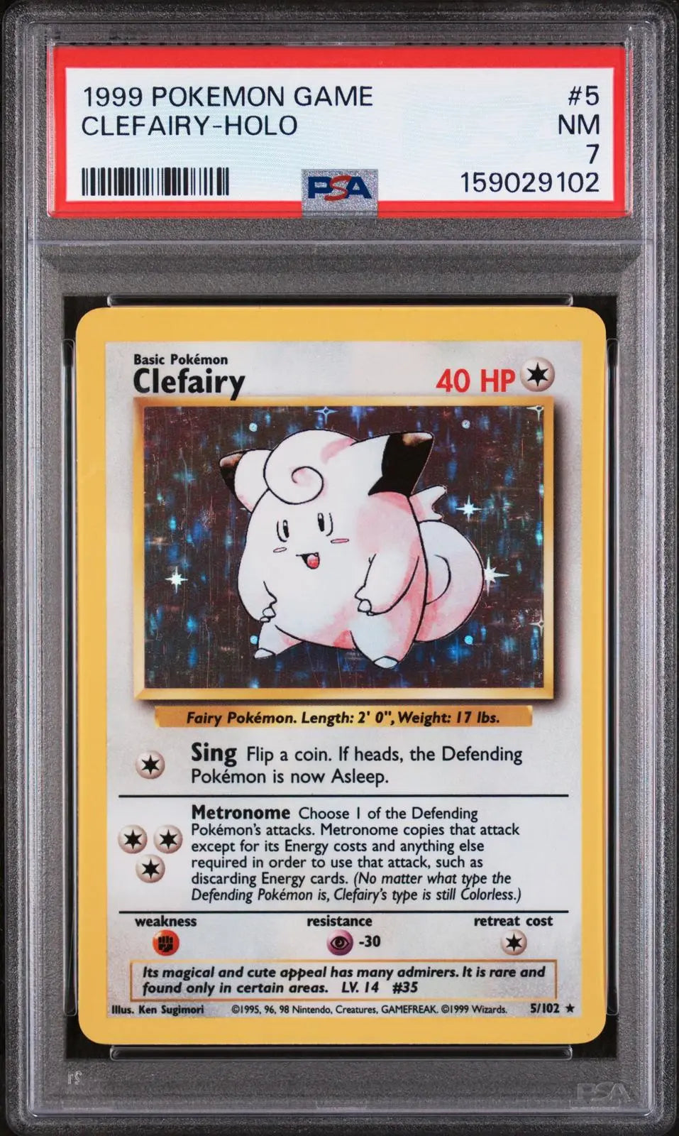 1999 Pokemon Game Clefairy-Holo 5/102 PSA 7 