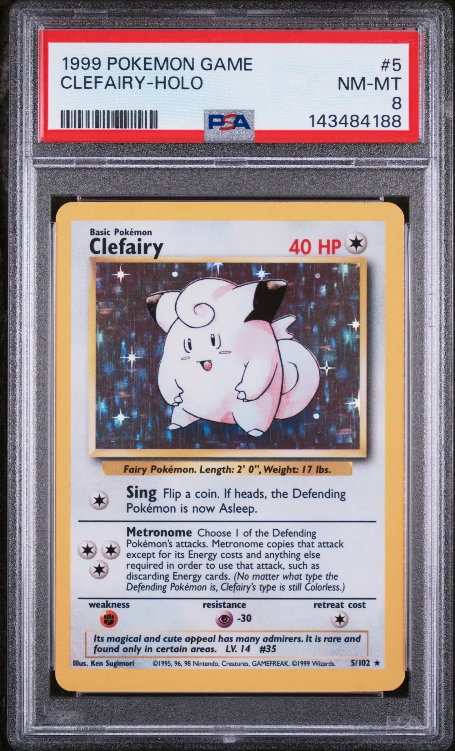 1999 Pokemon Game Clefairy Holo 5/102 PSA 8 