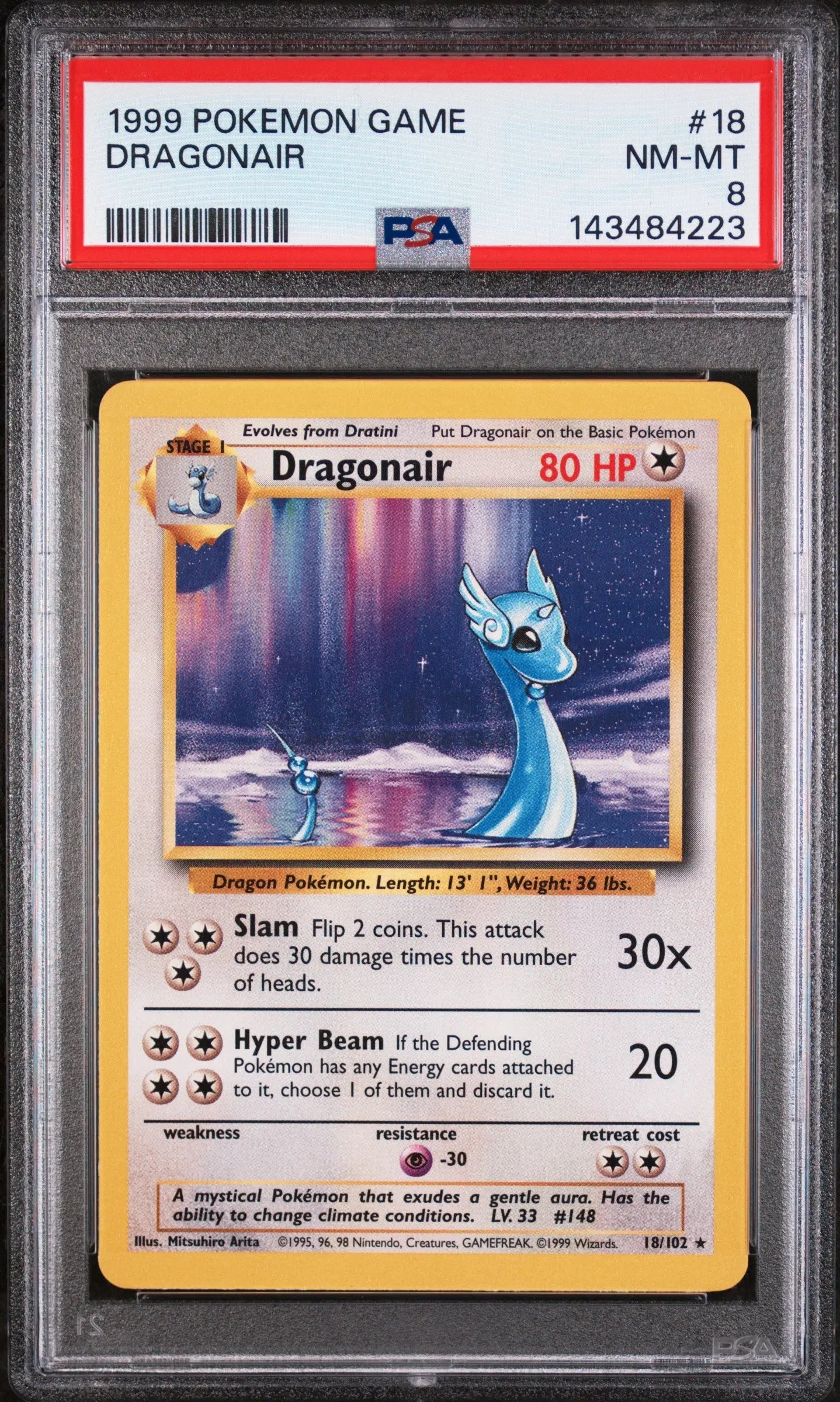 1999 Pokemon Game Dragonair 18/102 PSA 8 